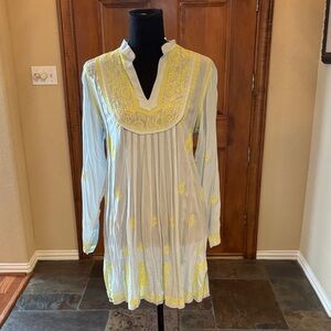 Ivy Jane Yellow Embroidered Pale Blue Tunic